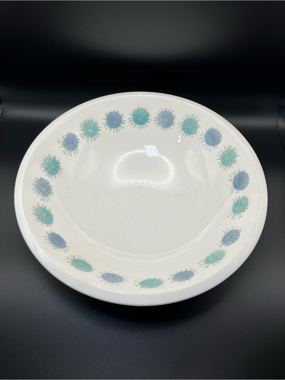 Nolaware Galaxy vintage MCM Ceramic Serving Bowl Blue and Teal Starburst Pattern